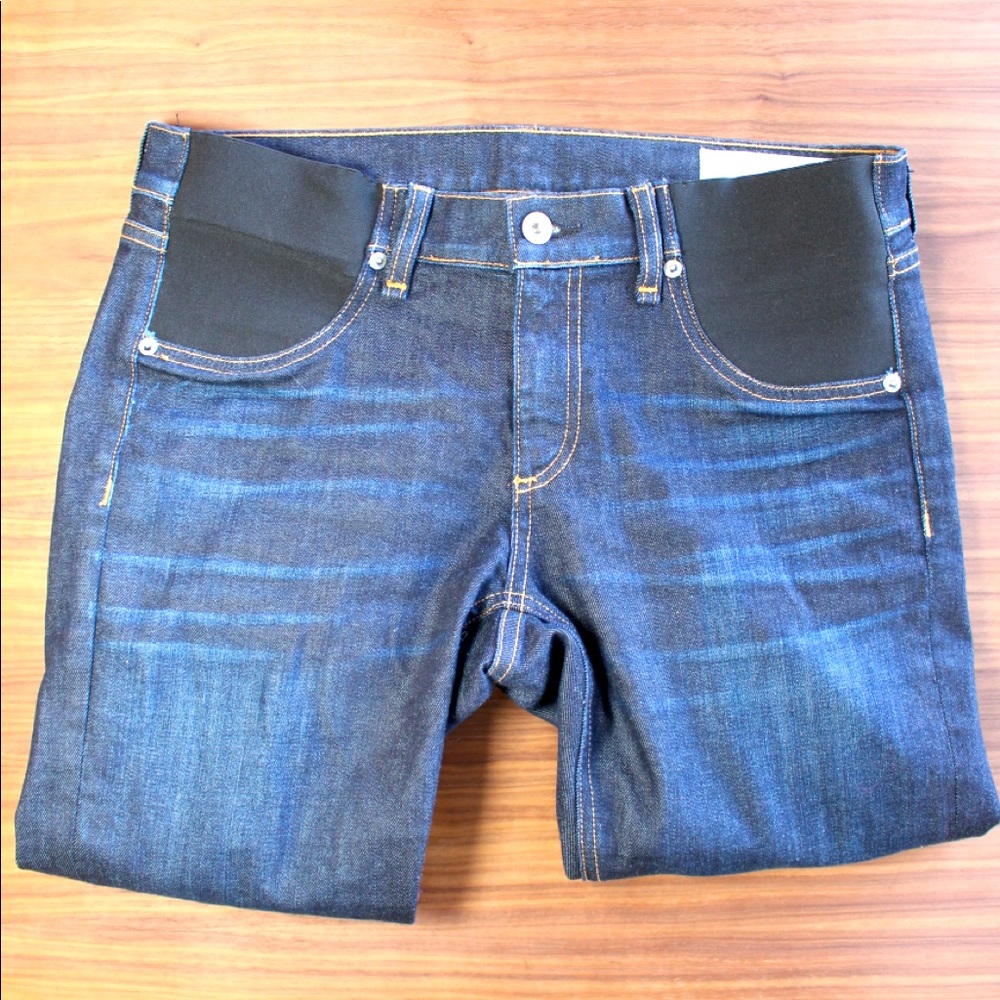 Rag and Bone maternity jeans, dark wash, side paneling, size 27